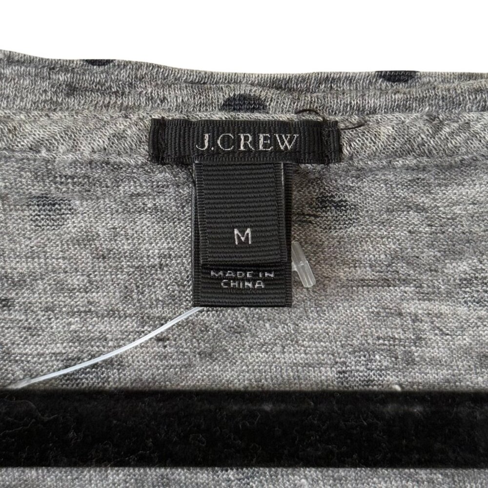 NWOT J Crew 100% Linen Polka Dot 3/4 Sleeve Baseball Tee Shirt Blue/Gray- Medium - Picture 4 of 5